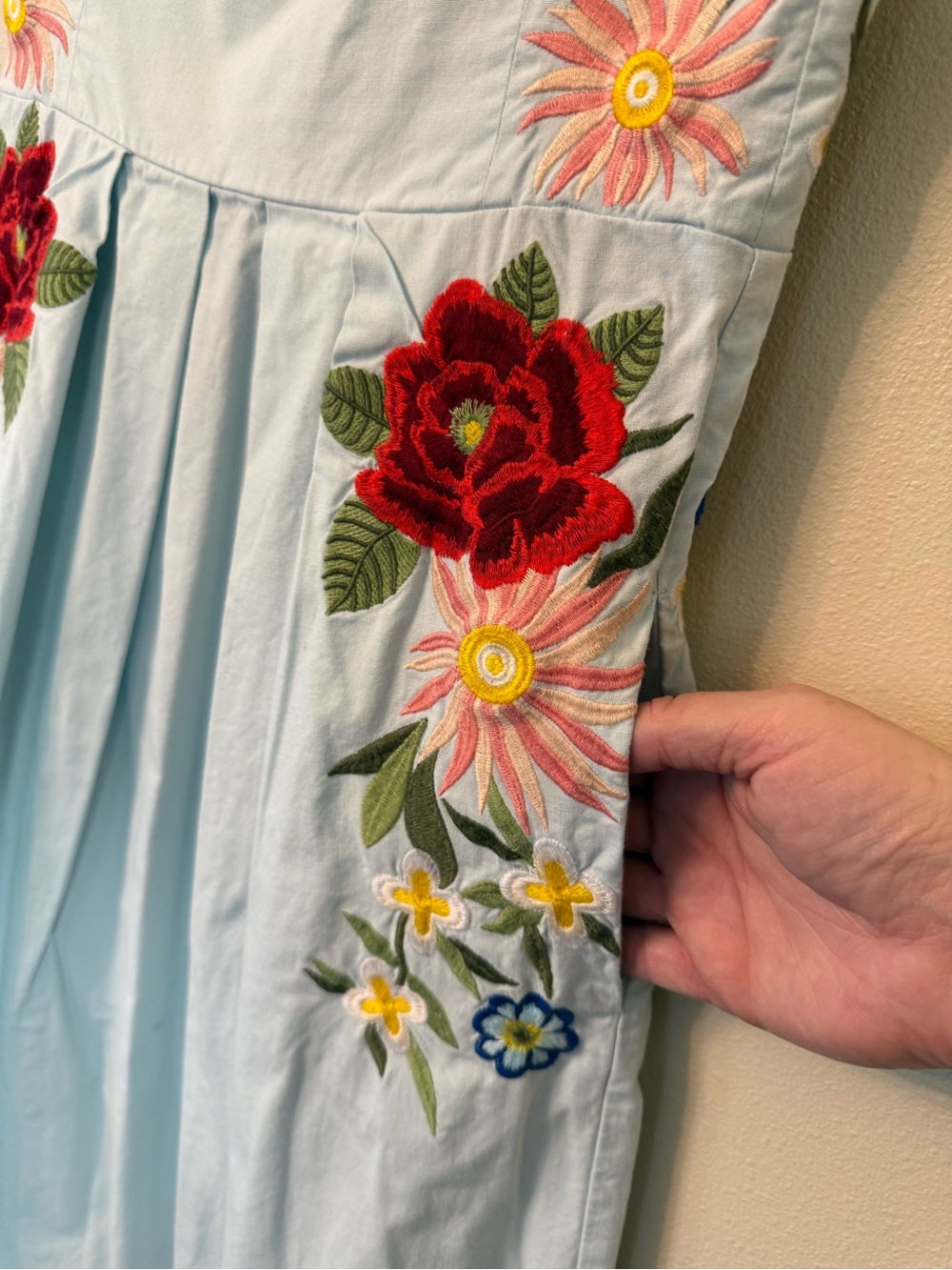 Fanm Mon Sadine Embroidered Midi Dress Light Blue Floral Cotton xs - Picture 7 of 11